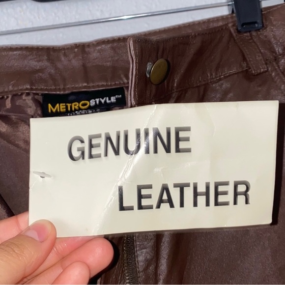 Metro style dark brown leather pants. - Picture 7 of 12